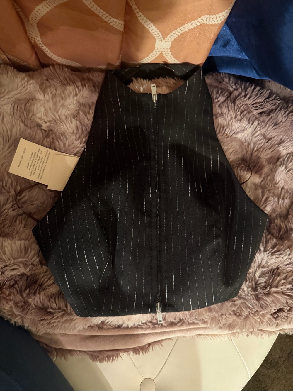 Aya Muse Black Pinstripe Halter Crop Top